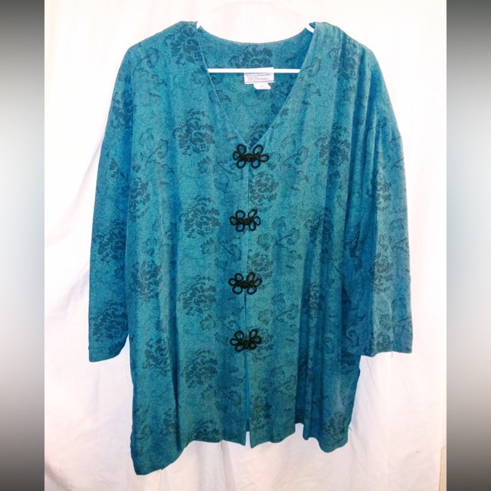 Vintage D.E. Frantoria sz 20 Asian Inspired Teal Tunic Made In The USA